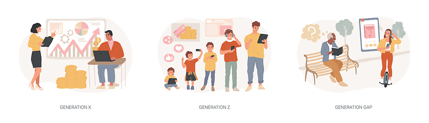 Image showing Society development isolated concept vector illustration set.