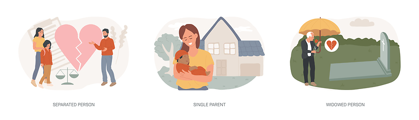 Image showing Marital status isolated concept vector illustration set.