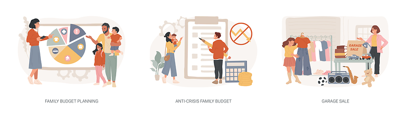 Image showing Family income isolated concept vector illustration set.