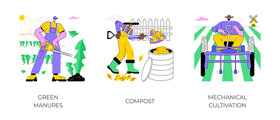 Image showing Organic farming methods isolated cartoon vector illustrations.