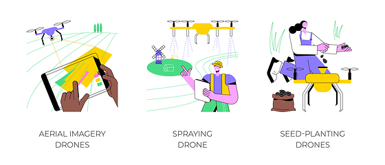 Image showing Agricultural drones isolated cartoon vector illustrations.