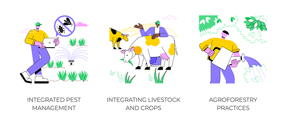 Image showing Sustainable agriculture plant cultivation isolated cartoon vector illustrations.
