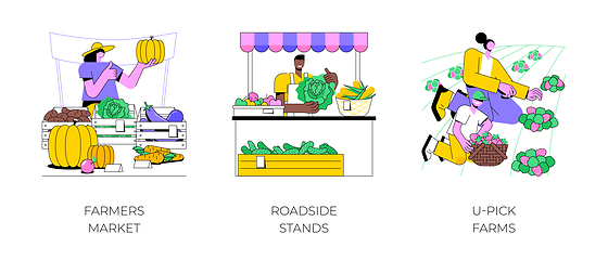 Image showing Selling farm products isolated cartoon vector illustrations.
