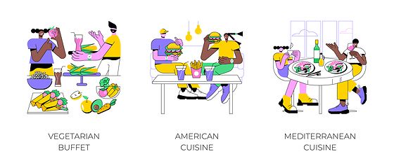 Image showing Eating in a restaurant isolated cartoon vector illustrations.