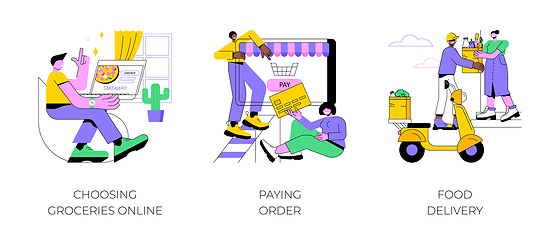 Image showing Buying groceries online isolated cartoon vector illustrations.