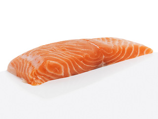 Image showing Food, salmon and fish with vitamins, fiber or healthy eating for cholesterol of white meat on a studio background. Natural, nutrition or oily diet of produce, texture or organic meal or fresh snack