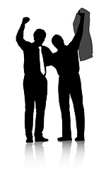 Image showing Abstract, silhouette and winner business people isolated on white background for work. Art, success or motivation with icon of colleague men cheering victory for professional career or occupation