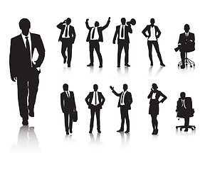 Image showing Silhouette, working or business people in corporate job, professional or teamwork for achievement. Drawing, men and women or staff in startup company, travel and entrepreneurship by white backgrounds