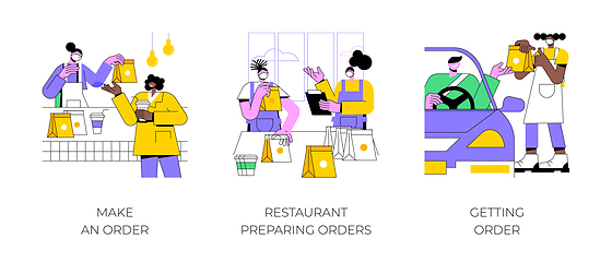 Image showing Curbside pickup at a restaurant isolated cartoon vector illustrations.