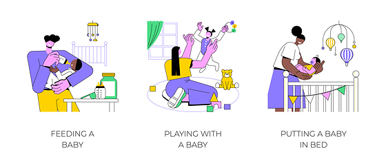 Image showing Young parents routine isolated cartoon vector illustrations.