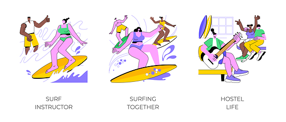 Image showing Surf camp isolated cartoon vector illustrations.