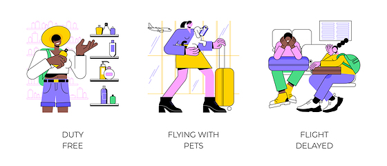 Image showing Airport routine isolated cartoon vector illustrations.