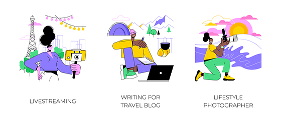 Image showing Travel blogger isolated cartoon vector illustrations.