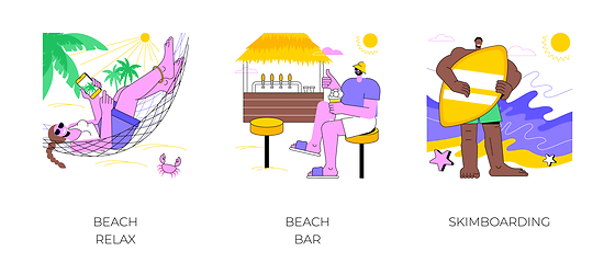 Image showing Beach activities isolated cartoon vector illustrations.