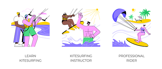 Image showing Kitesurfing isolated cartoon vector illustrations.