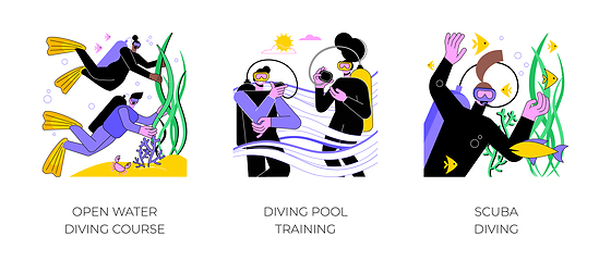 Image showing Diving school isolated cartoon vector illustrations.