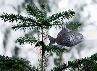 Image showing carton christmas tree toy fish on a christmas tree