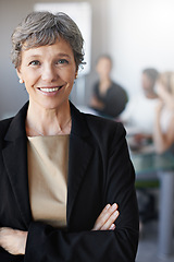 Image showing Portrait, ceo and senior woman in office, workspace and employer for corporate career with staff or coworking. Leadership, executive and manager for business, banking job and investment company