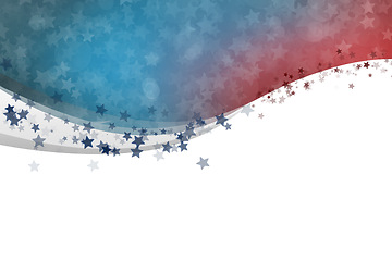 Image showing Banner, illustration and stars with pattern of graphic, poster or billboard on a white or abstract background. Empty, mockup space or text with stripes or color of America, usa or country theme