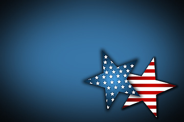 Image showing Star, America and graphic with mockup space on banner of stripes, illustration or theme on blue studio background. Empty, symbol and pattern with shape or icon of USA for heritage or independence day
