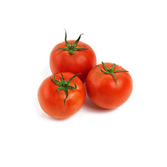 Image showing Tomatoes, closeup and studio for health, wellness or organic diet on counter. Fruit, nutrition or produce for eating, gourmet and meal or cuisine with vitamins for weight loss on white background