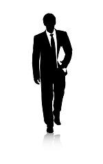 Image showing Silhouette, business man or walking by white background with file, professional or working in graphic. Accountant, financial documents or auditing in illustration or paperwork in abstract in startup