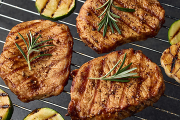 Image showing grilled steaks and vegetables