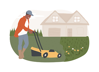 Image showing Lawn mowing service isolated concept vector illustration.