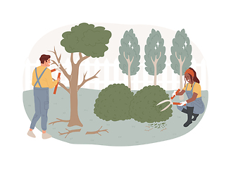 Image showing Cutting trees and shrubs isolated concept vector illustration.