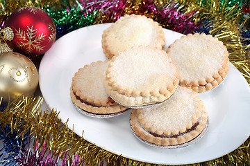 Image showing Mince pies and christmas decorations