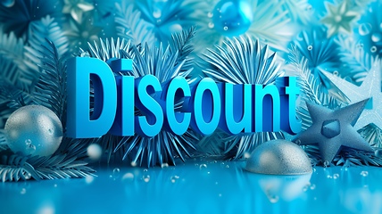 Image showing Blue Glossy Surface Discount concept creative horizontal art poster.