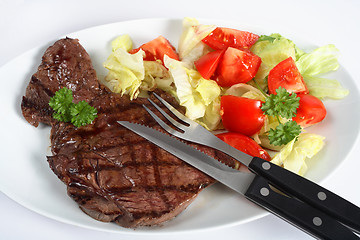 Image showing Steak and salad