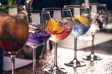 Image showing Artisanal craft cocktails in elegant stemware