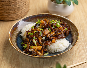 Image showing Savory beef stir fry with rice