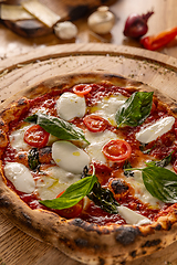 Image showing Artisan wood fired margherita pizza