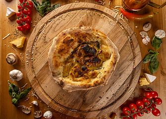 Image showing Delicious focaccia on wooden table