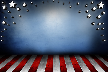 Image showing Star, America and illustration with stripes on banner for graphic, theme or abstract background. Empty, mockup space and symbol with design pattern or icon for USA Independence Day, heritage or glory