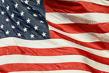 Image showing Star, stripes and American flag with symbol, graphic or illustration on banner, theme or abstract background. Waving icon of country heritage or glory for bravery, Independence Day or USA government