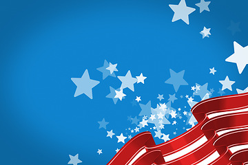 Image showing Stars, stripes and wallpaper with US flag graphic, illustration or background with color. Red, blue and white, pride and American history with Independence day celebration, event and patriotic banner