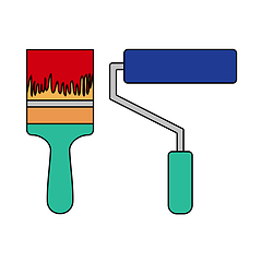 Image showing Icon Of Construction Paint Brushes