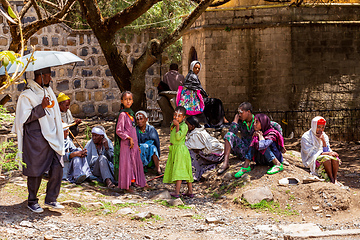 Image showing Ethiopian worshipers waiting for mass