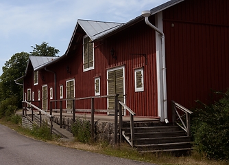 Image showing traditional typical finnish red wooden warehouse