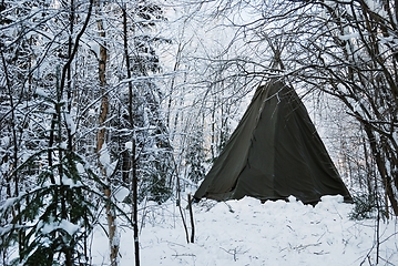 Image showing indian tepee in the winter forest