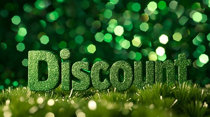 Image showing Green Glossy Surface Discount concept creative horizontal art poster.