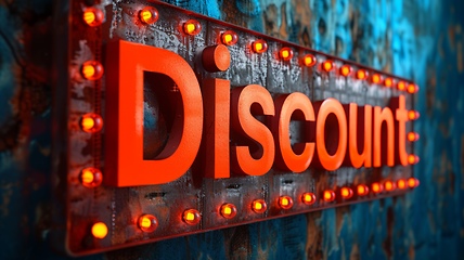 Image showing Orange LED Discount concept creative horizontal art poster.