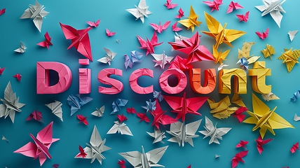 Image showing Origami Discount concept creative horizontal art poster.