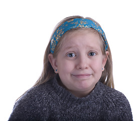 Image showing Girl Embarrassed in a Gray Sweater