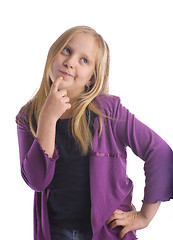 Image showing Girl Thinking and Tapping Her Chin