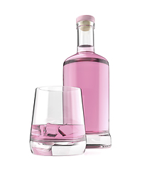 Image showing Bottle and a glass of pink gin or vodka