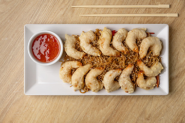 Image showing Tempting plate of crispy fried shrimp
